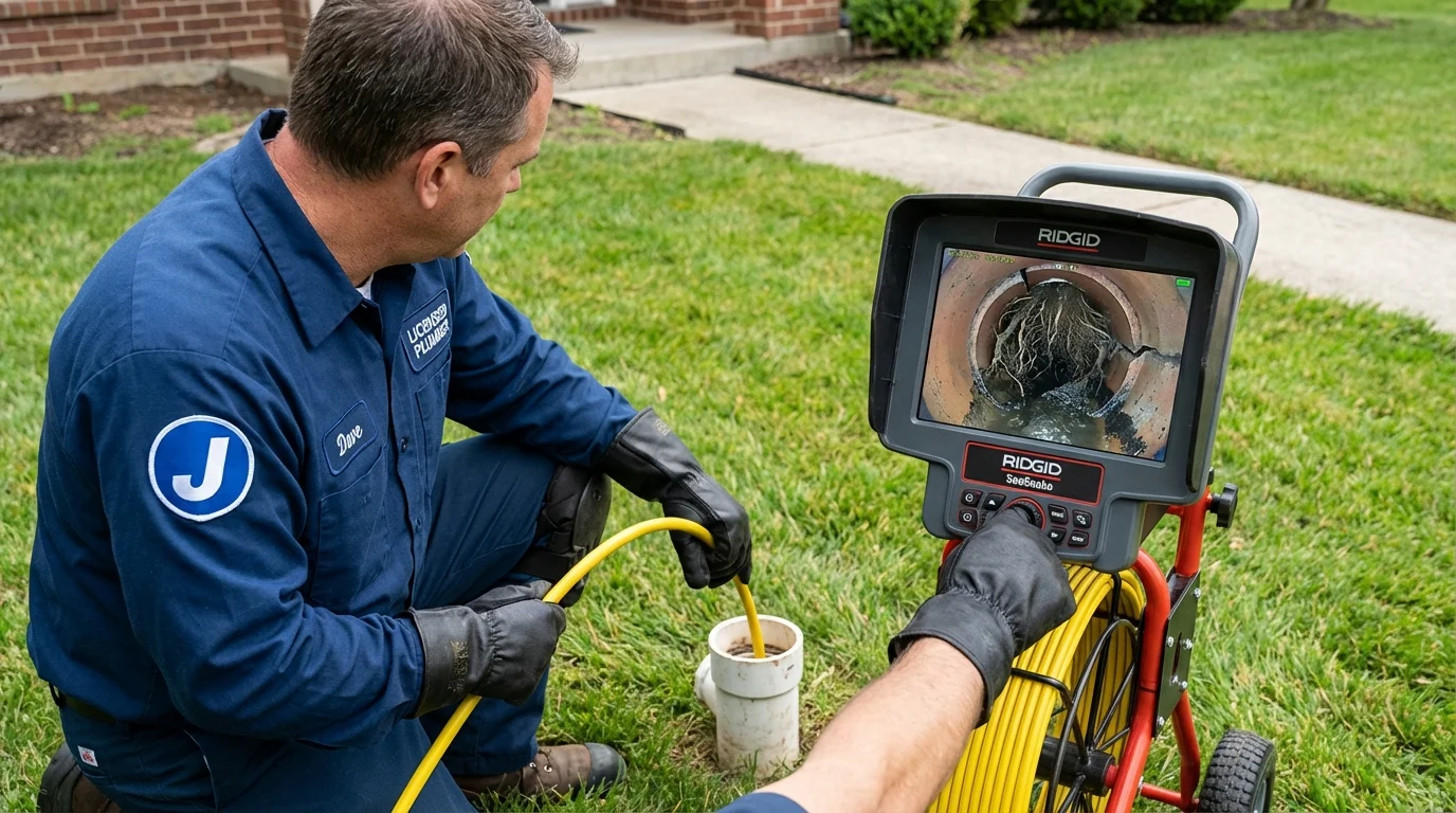 Sewer camera inspection being performed by Johns Plumbing LLC in Minden