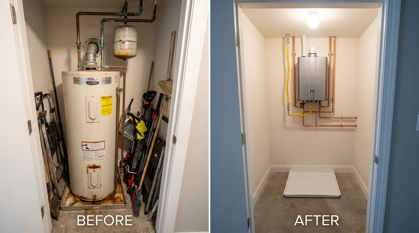 Tank water heater versus wall-mounted tankless unit comparison for Minden, NE homeowners